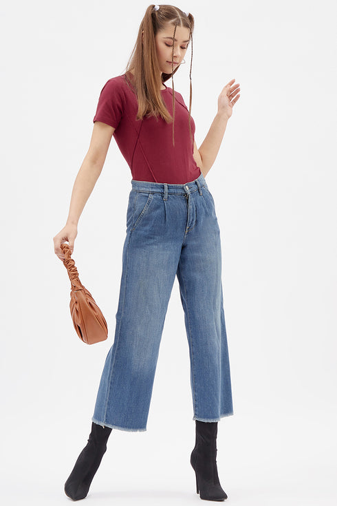 Women Maroon Round Neck Half Sleeves T-Shirt